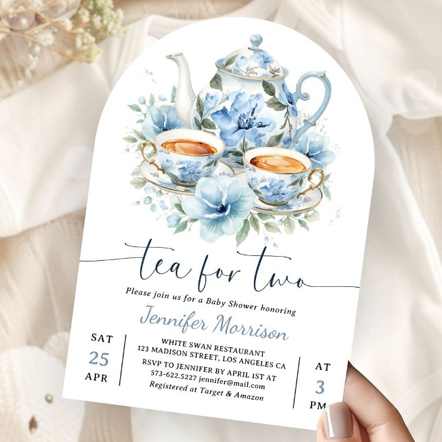 Tea For Two Baby Shower Boy Dusty Blue Arch Invitation (Creator Uploaded)