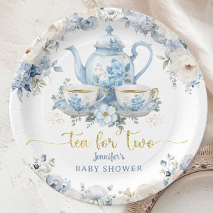 Tea for Two Baby Shower Tea Party Blue Floral Paper Plates