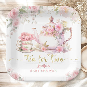Tea for Two Baby Shower Tea Party Pink Floral Paper Plates