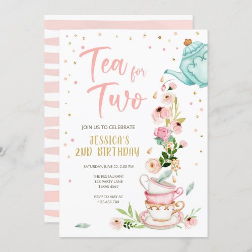 Tea for Two Birthday Invitation Floral Tea Party