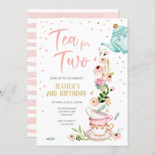 Tea for Two Birthday Invitation Floral Tea Party | Zazzle.com