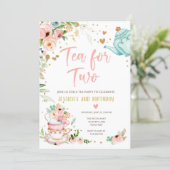 Tea for Two Birthday Invitation Floral Tea Party (Standing Front)