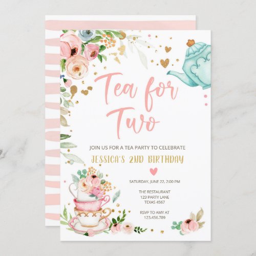 Tea for Two Birthday Invitation Floral Tea Party