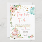 Tea for Two Birthday Invitation Floral Tea Party (Front)