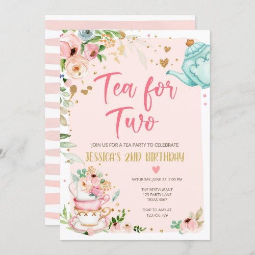 Tea for Two Birthday Invitation Floral Tea Party