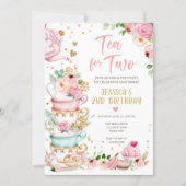 Tea for Two Birthday Invitation Floral Tea Party (Front)