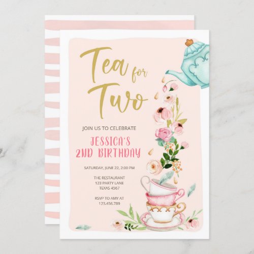 Tea for Two Birthday Invitation Floral Tea Party