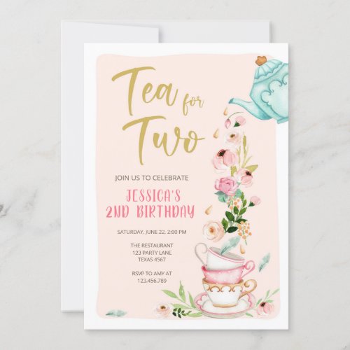 Tea for Two Birthday Invitation Floral Tea Party