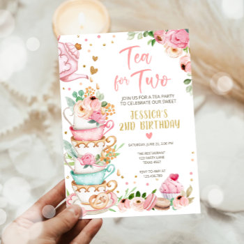 Tea For Two Birthday Invitation Floral Tea Party by Anietillustration at Zazzle