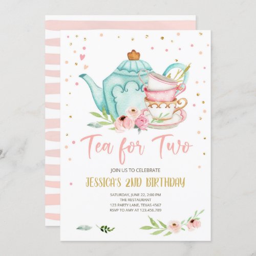 Tea for Two Birthday Invite Floral Tea Party Girl