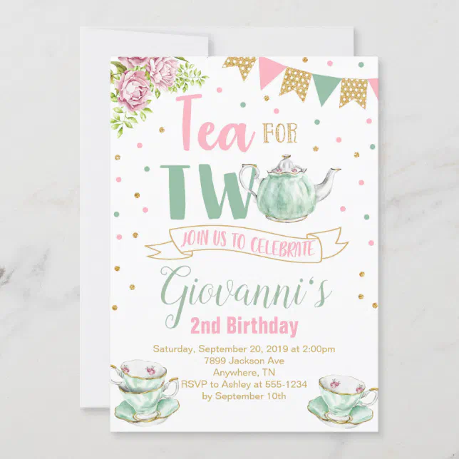 Tea For Two Birthday Party Invitation 