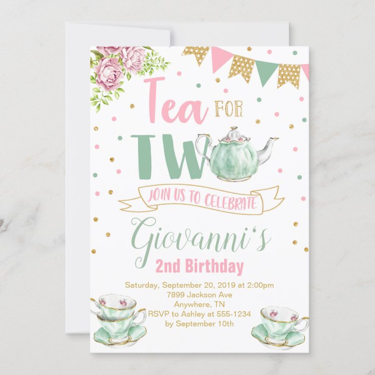 Tea for Two Birthday Party Invitation | Zazzle