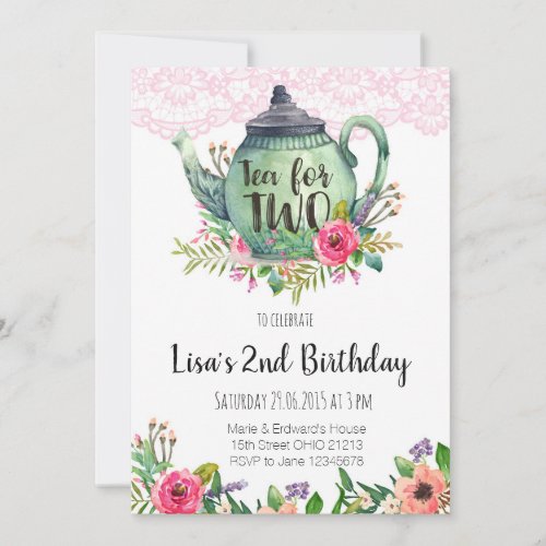 Tea for Two Birthday Party Invitation