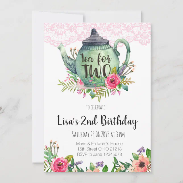 Tea for Two Birthday Party Invitation | Zazzle