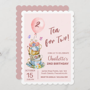 Tea For Two Birthday Party Pink Floral Tea Party Invitation