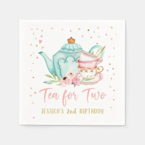 Tea for Two Birthday Party Tea Floral Girl Pink Napkins