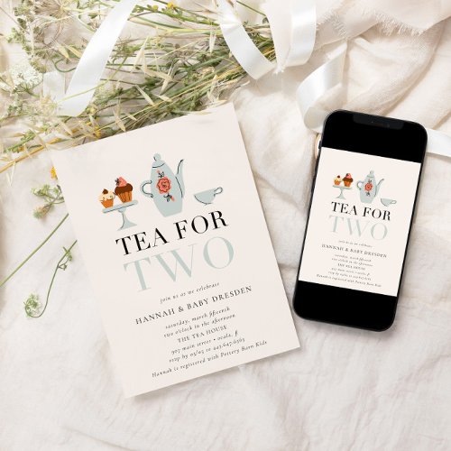 Tea for Two  Blue Tea Party Baby Shower Invitation