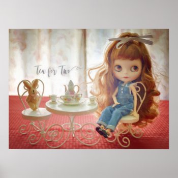 Tea For Two Blythe Doll And Her Baby Bunny Painted Poster by BlueOwlImages at Zazzle