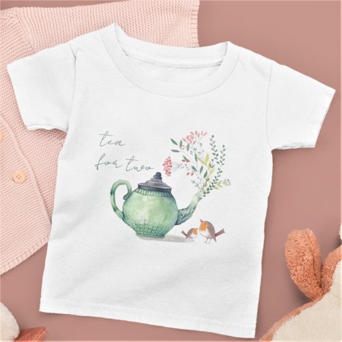 Tea for Two  Cute Teapot  Baby Birds Baby T_Shirt