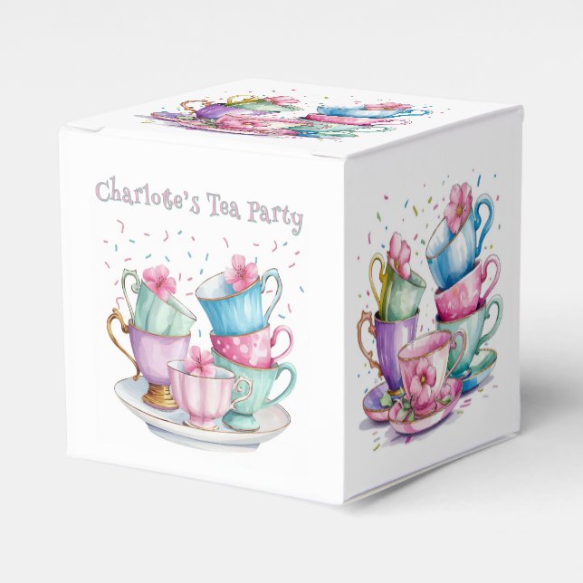 Tea for Two Elegant Girl's Birthday Party Favor Boxes (Front Side)