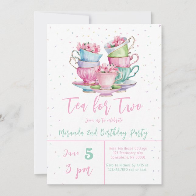 Tea for Two Elegant Girl's Birthday Party Invitation (Front)