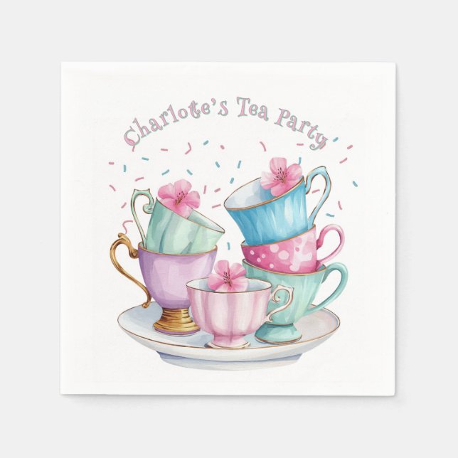 Tea for Two Elegant Girl's Birthday Party Napkins (Front)