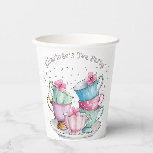Tea for Two Elegant Girl's Birthday Party Paper Cups (Front)