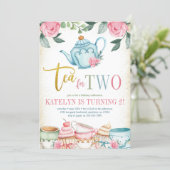 Tea for Two Floral 2nd Birthday Invitation (Standing Front)