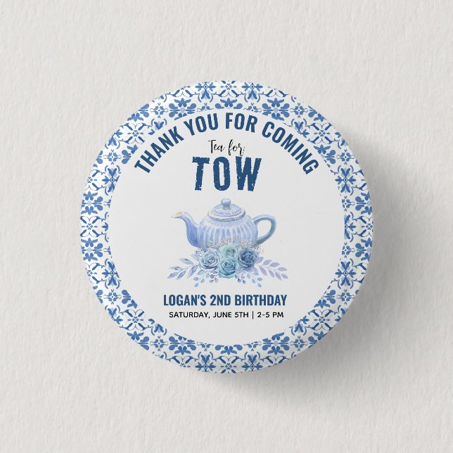 Tea for Two – Floral 2nd Birthday Party Button (Front)