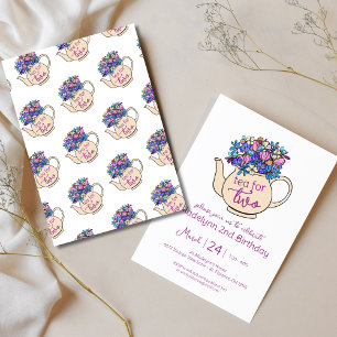 Tea for Two Floral 2nd Birthday Party Invitation