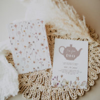 Tea For Two Floral Birthday Invitation