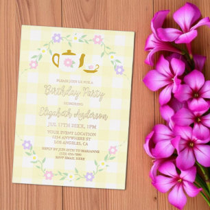 Tea for Two Girl 2nd Birthday Foil Invitation