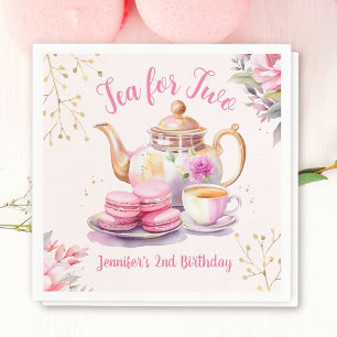 Tea for Two! Girl Pink Floral 2nd Birthday Party Napkins