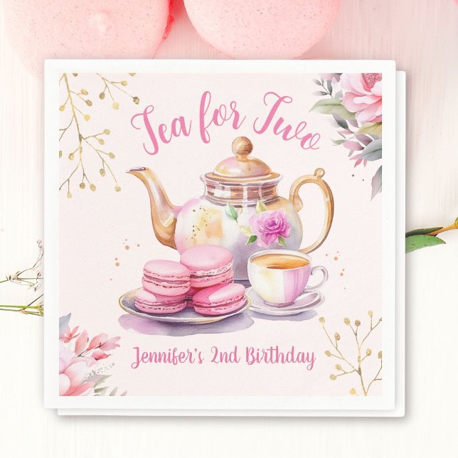Tea for Two! Girl Pink Floral 2nd Birthday Party Napkins (Creator Uploaded)