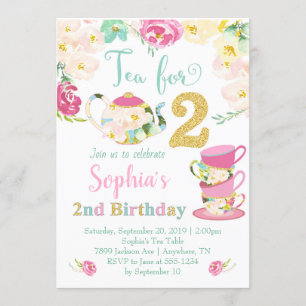Tea for Two Girls 2nd Birthday Invitation