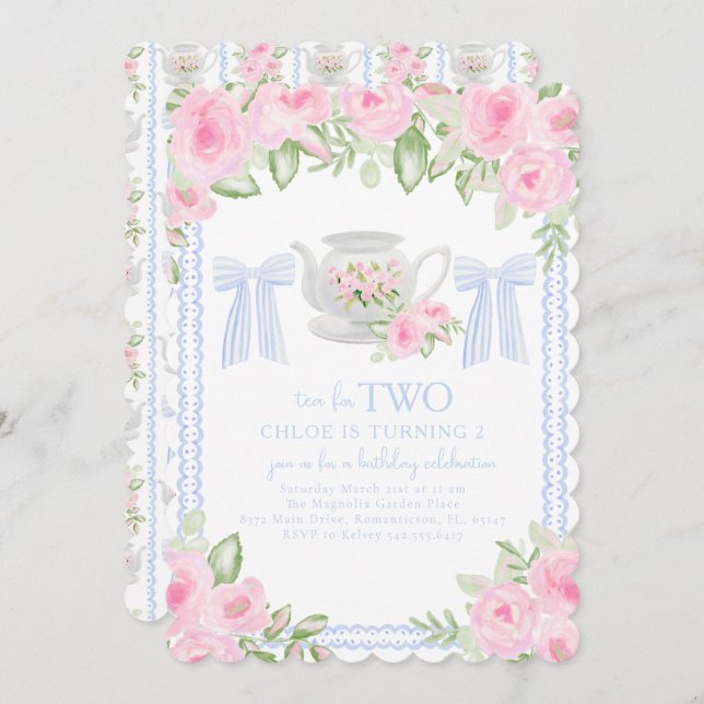Tea for Two Grandmillennial Birthday Invitation (Front/Back)