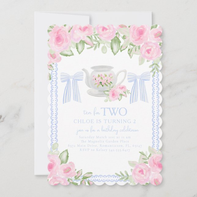 Tea for Two Grandmillennial Birthday Invitation (Front)