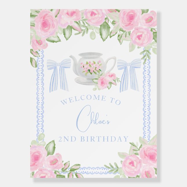 Tea for Two Grandmillennial Birthday Invitation Foam Board (Front)