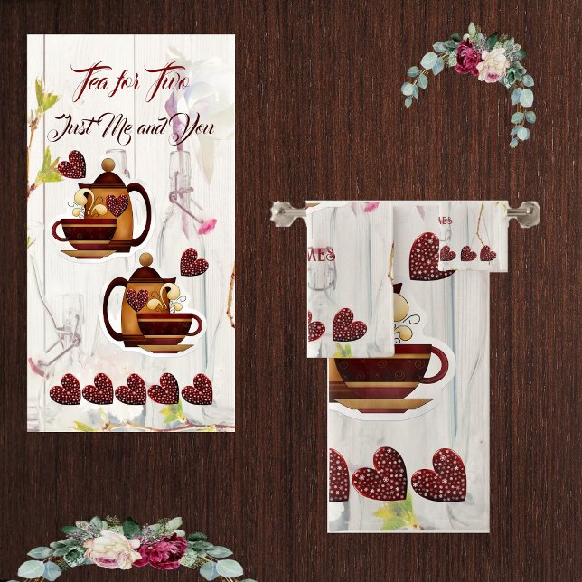 Tea for Two Husband Wife Love Quote Rustic Country Bath Towel Set (Tea for Two Husband Wife Love Quote Rustic Country Bath Towel Set)