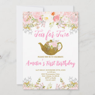 Tea For Two Invitation, Tea Party 2nd Birthday Invitation