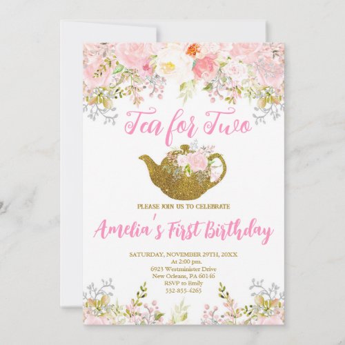 Tea For Two Invitation Tea Party 2nd Birthday Invitation