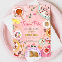 Tea for Two Party Girl Pink Gold Second Birthday