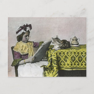 Tea for Two Party Vintage Victorian KItty Cat Girl Invitation Postcard