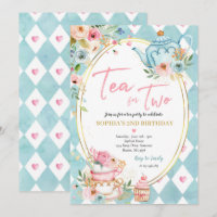 Tea For Two Pink And Gold Floral Birthday Party