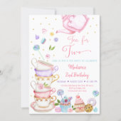 Tea For Two Pink Floral Tea Party Birthday Invitation (Front)