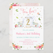 Tea For Two Pink Gold Tea Party Birthday Invitation