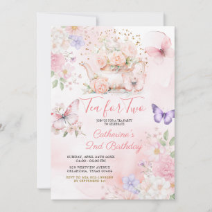 Tea For Two Pink Purple Tea Party Butterfly Invitation