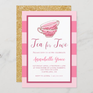 Tea for Two Pink Second Birthday Invitation