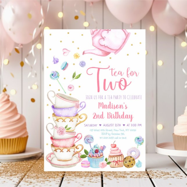 Tea For Two Pink Tea Party Birthday Invitation (Creator Uploaded)