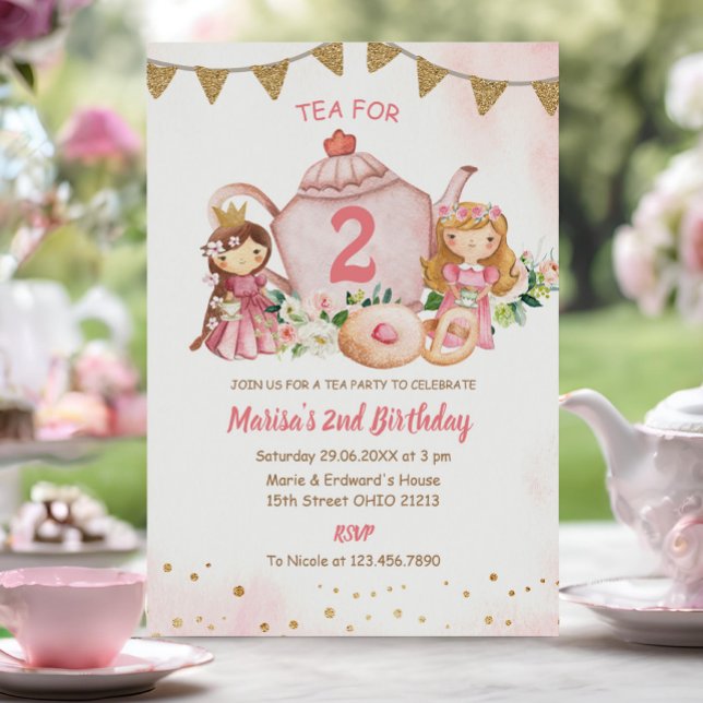 Tea For Two Princess 2nd Birthday Party  Invitation (Creator Uploaded)